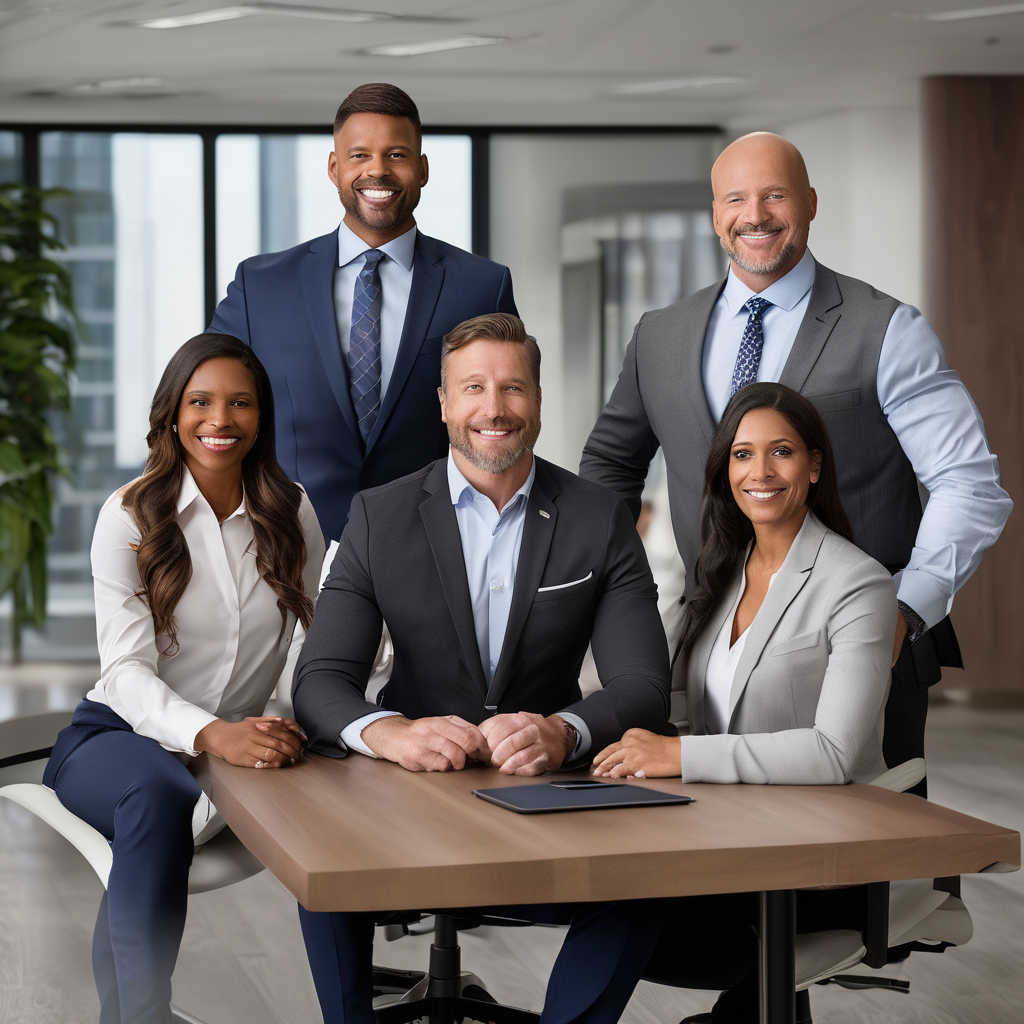 Insurance team professionals portrait with diverse team in modern office